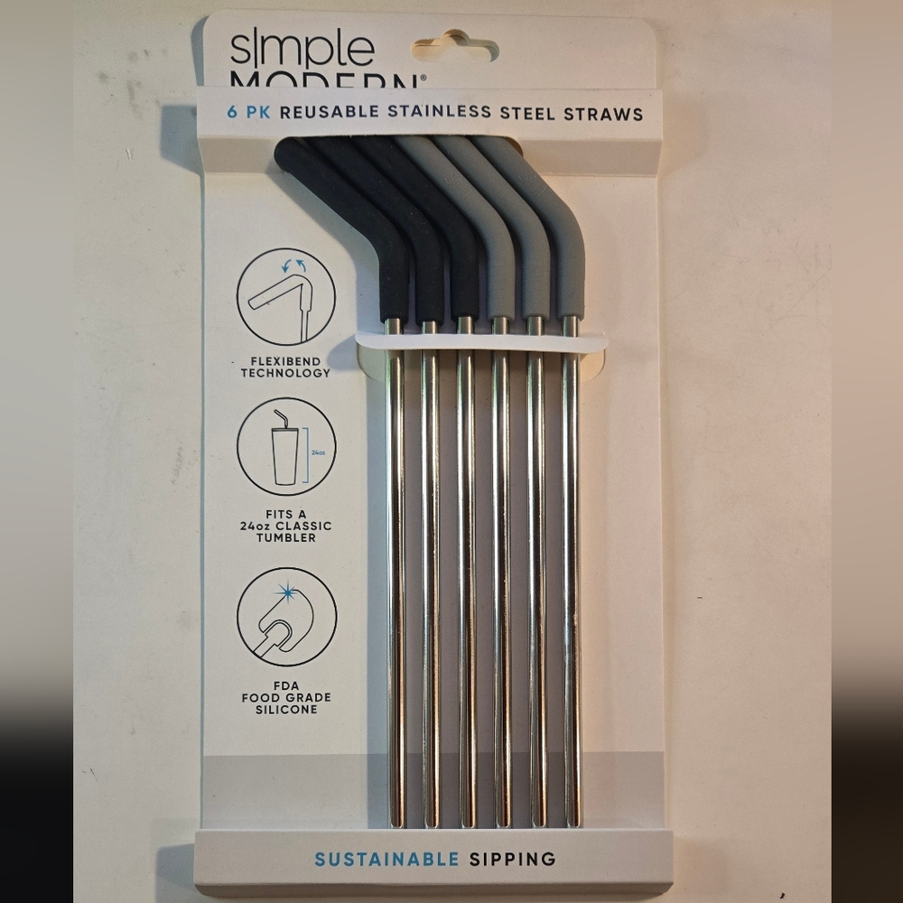Simple Modern Reusable Stainless Steel Straws with Silicone Tip 6 Pack